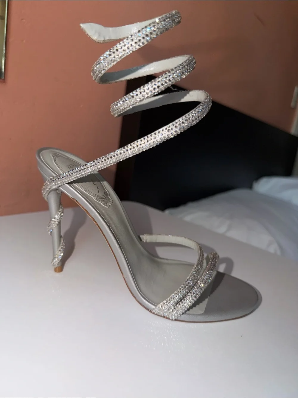 Rene Caovilla Women's Silver Margot Embellished Sandals Size 37